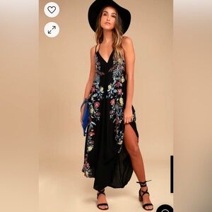 Free People Ashbury Black Floral Print Midi Slip